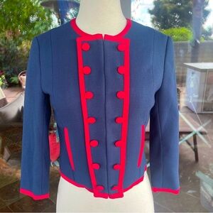 H&M ~ Fantastic Military-Inspired Blue Cropped Jacjet with Red Detailing ~Size 4